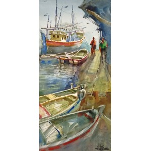 Farrukh Naseem, 10 x 21 Inch, Acrylic on Canvas, Seascape Painting,AC-FN-123